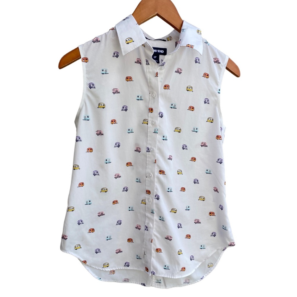 Lands End 6 Petite, White RV Traveler Sleeveless Button Up No Iron Pima Cotton